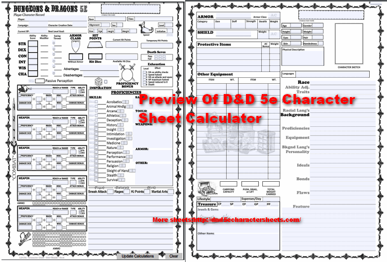 D&D 5e Character Sheet Calculator